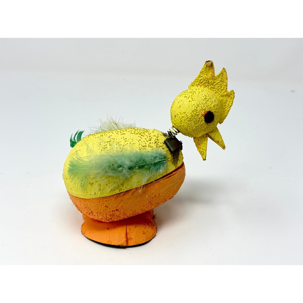 Vintage Japan Easter Chick Bobble Head Egg Candy Container Papier Mache